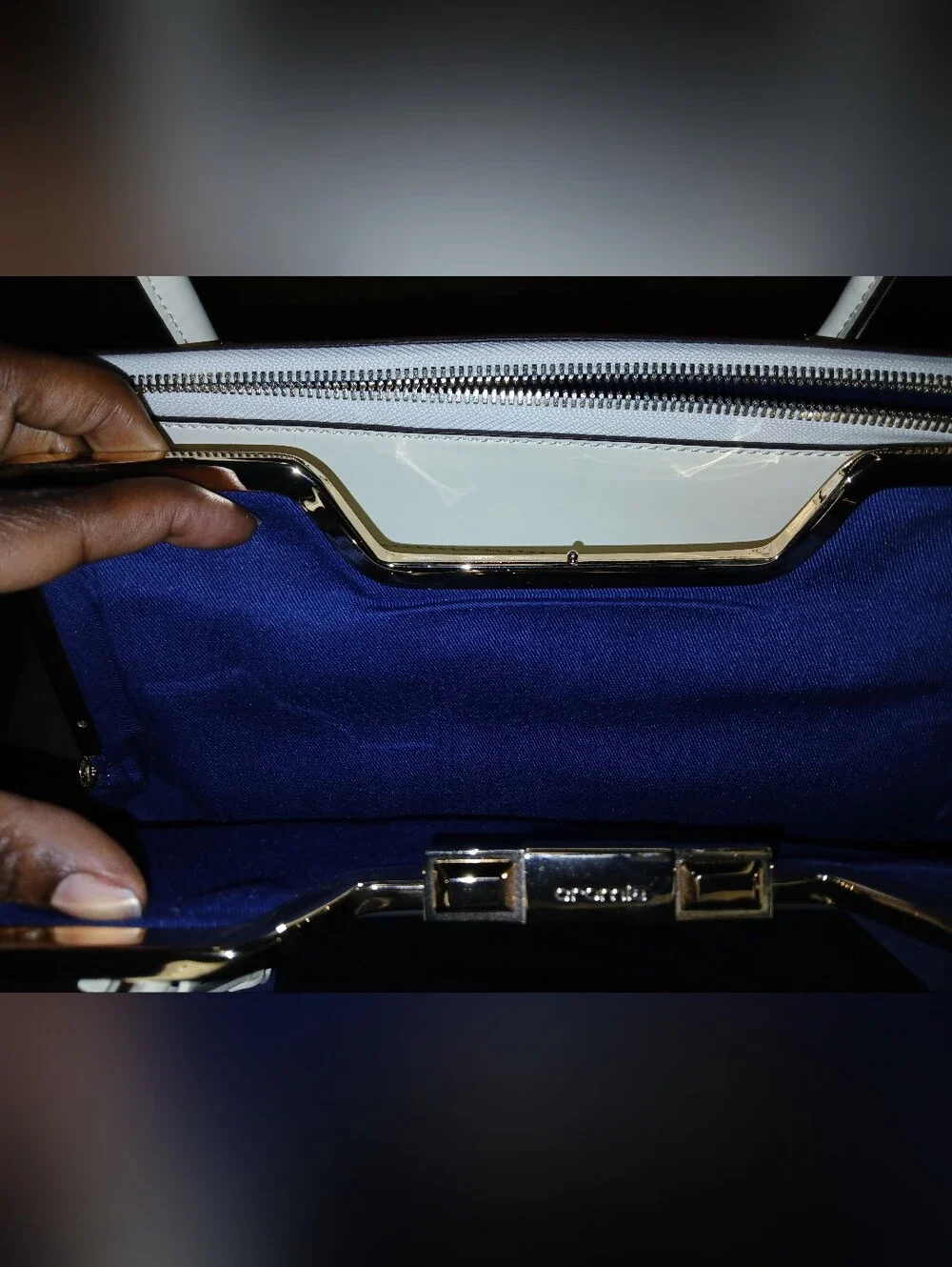 Cromia Classic White Patent Structured Satchel Bag